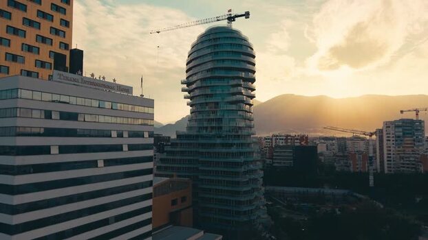 Aerial view of the Skanderbeg Tower and city skyline Albania. Aerial view of the Skanderbeg Tower and city skyline Albania.