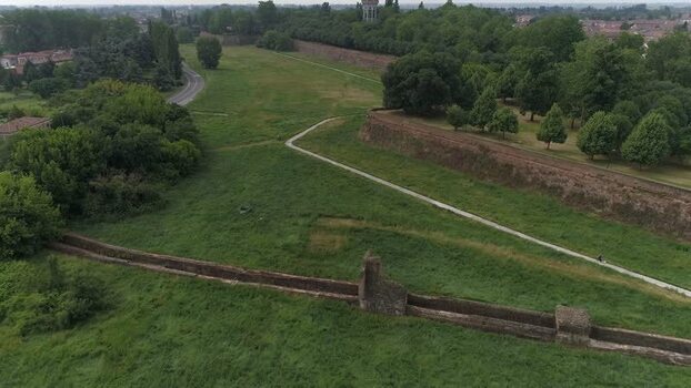 Aerial view of the ancient city walls in Ferrara Italy. Aerial view of the ancient city walls in Ferrara Italy.