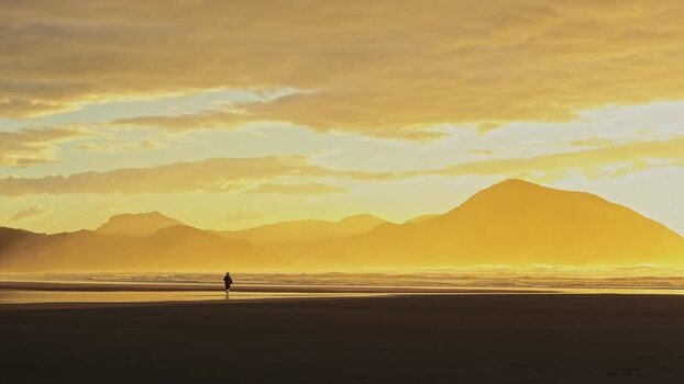 View of Wharariki Beach at sunset New Zealand. View of Wharariki Beach at sunset New Zealand.