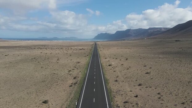 Aerial View of a road across the desert Canary Islands Spain.