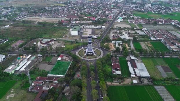 Aerial view of Mataram roundabout monument in Indonesia.