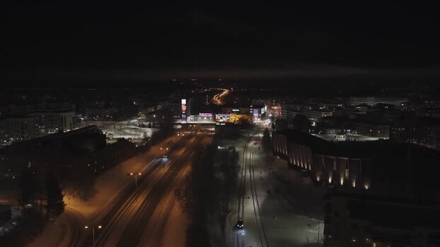 Aerial view of Rovaniemi city lights at night in winter Finland. Aerial view of Rovaniemi city lights at night in winter Finland.