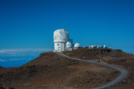 View of the Haleakala Observatory situated on the volcanic terrain of Maui in Maui County Hawaii United States.