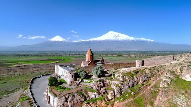 Aerial view of Khor Virap monastery and Mount Ararat Armenia. Aerial view of Khor Virap monastery and Mount Ararat Armenia.