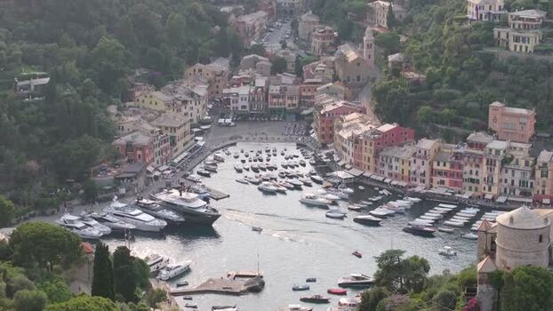 Aerial view of Portofino harbor Italy. Aerial view of Portofino harbor Italy.