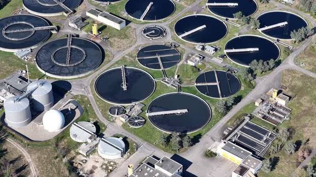 Aerial view of water treatment plant France.