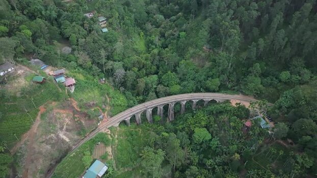 Aerial view of Nine Arches Bridge in the mountains Sri Lanka.