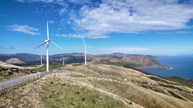 Aerial view of wind turbines at Makara New Zealand. Aerial view of wind turbines at Makara New Zealand.