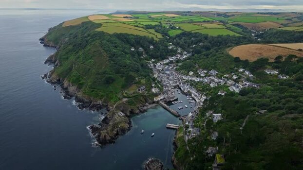 Aerial view of Polperro village and harbor United Kingdom. Aerial view of Polperro village and harbor United Kingdom.