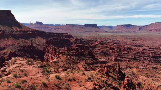 Aerial view of Fisher Towers and red rock formations in Utah United States.