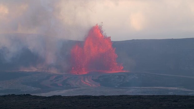 View of a dramatic volcanic eruption United States.