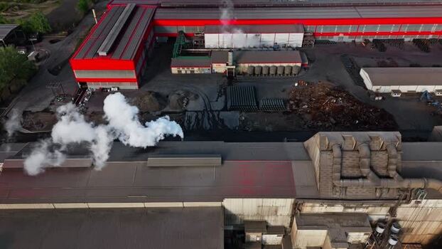 Aerial view of industrial zone with buildings Serbia.