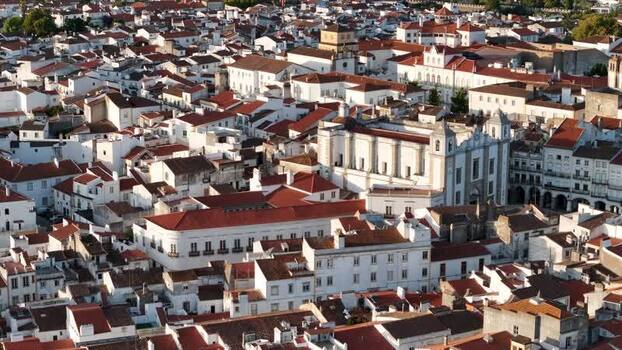 Aerial view of historic rooftops in Evora Portugal. Aerial view of historic rooftops in Evora Portugal.