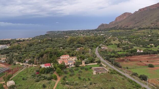 Aerial view of Terrasini landscape in Sicily Italy.