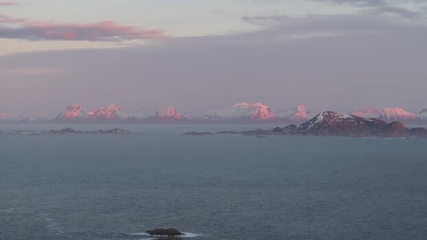 Aerial view of Lofoten mountains in Norway.