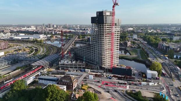 Aerial view of Elbtower construction site in Hamburg Germany.