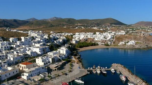 Aerial view of a coastal village with boats in the harbor Greece. Aerial view of a coastal village with boats in the harbor Greece.
