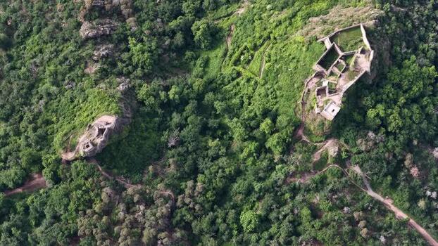 Aerial view of the medieval castle ruins of Ribeauville France. Aerial view of the medieval castle ruins of Ribeauville France.