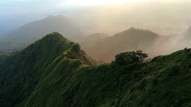 Aerial view of the sharp ridge of Mount Telomoyo Indonesia.