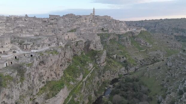 Aerial view of Sassi di Matera in Basilicata Italy.