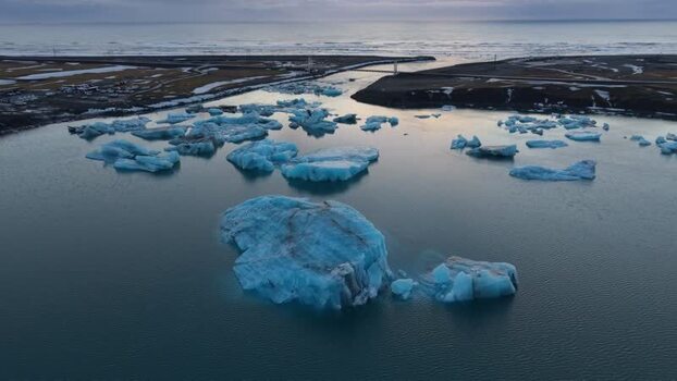 Aerial view of Jokulsarlon Glacier Lagoon Iceland.