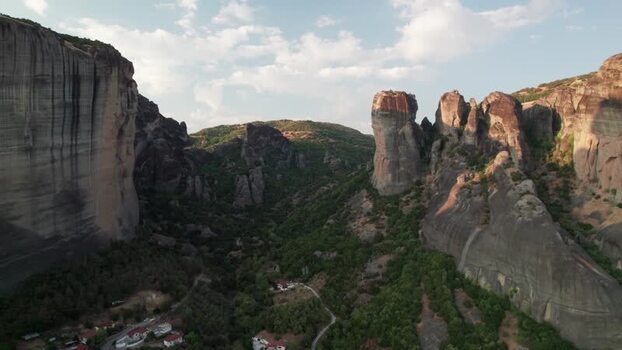Aerial view of Meteora rock formations in Trikala Greece. Aerial view of Meteora rock formations in Trikala Greece.