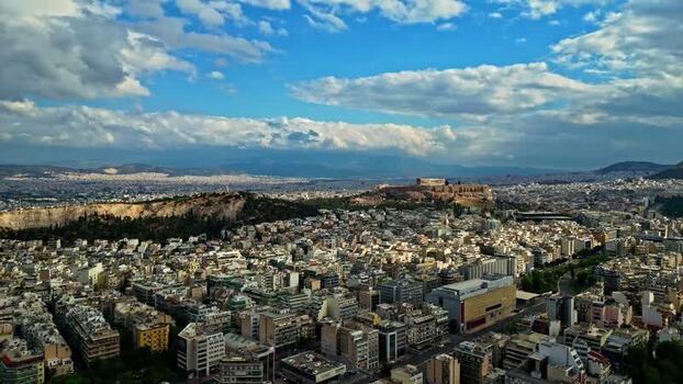 Aerial view of the Acropolis and Athens cityscape Greece.
