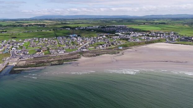 Aerial view of Enniscrone Pier and coastline in Ireland. Aerial view of Enniscrone Pier and coastline in Ireland.