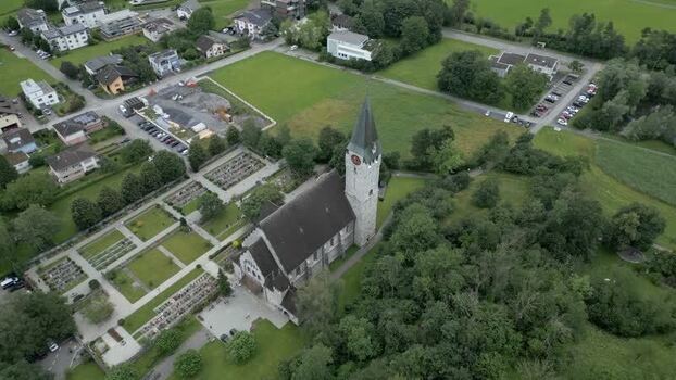 Aerial view of Cathedral of St. Florin Liechtenstein.