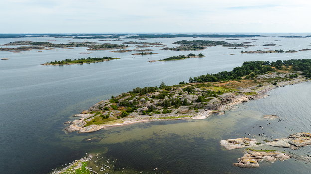 Aerial view of Oro Fortress Island surrounded by rocky islets and the Baltic Sea in Oro Varsinais Suomi Finland. Aerial view of Oro Fortress Island surrounded by rocky islets and the Baltic Sea in Oro Varsinais Suomi Finland.