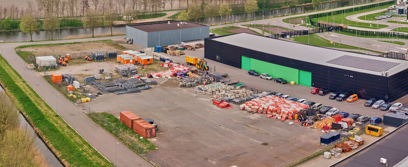 Middenmeer Netherlands 14 May 2026 Aerial view of the contractor equipment park for the Microsoft Datacenter Campus AMS 13 and 14 construction site with industrial buildings. Middenmeer Netherlands 14 May 2026 Aerial view of the contractor equipment park for the Microsoft Datacenter Campus AMS 13 and 14 construction site with industrial buildings.
