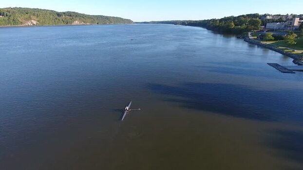 Aerial view of a rower on the Hudson River United States.