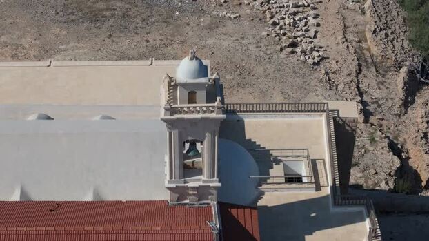 Aerial view of church bell tower in Famagusta Northern Cyprus.