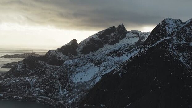 Aerial view of Reinebringen mountain Norway.