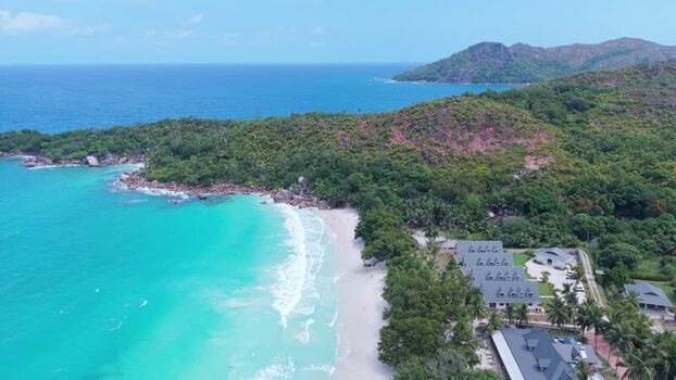 Aerial view of Anse Lazio beach in Seychelles.