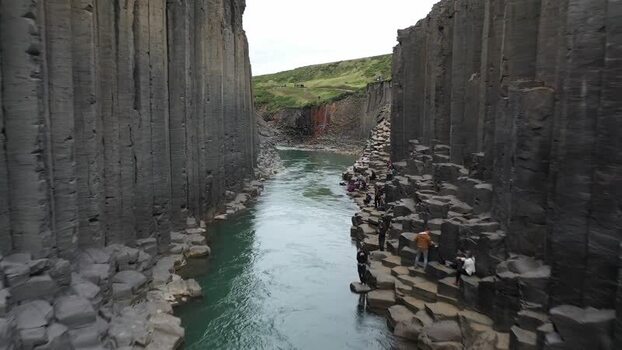 Aerial view of Studlagil Canyon Iceland.