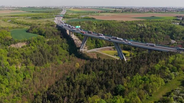 Aerial view of a highway bridge with traffic Czechia. Aerial view of a highway bridge with traffic Czechia.