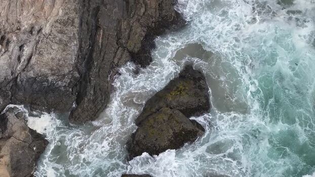 Aerial view of rocky coastline in Fort Bragg United States.