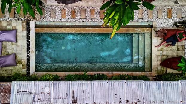 Aerial view of swimming pool in Bali Indonesia.