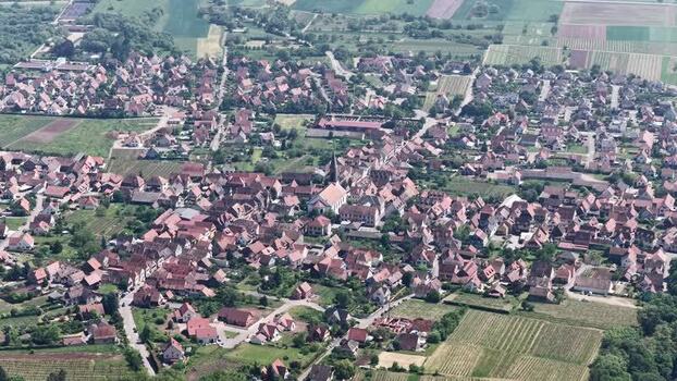 Aerial view of the historic town of Selestat France.