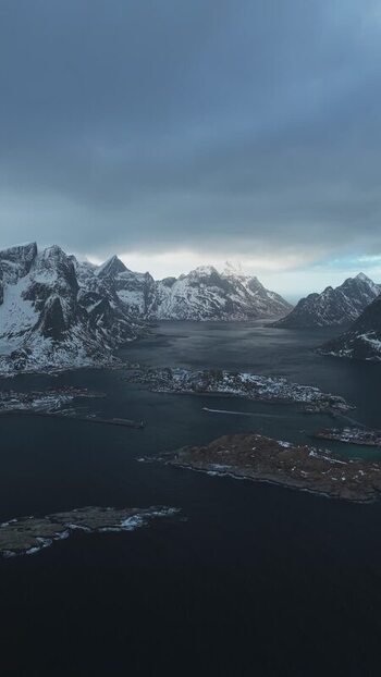 Aerial view of Reinebringen mountain Norway.