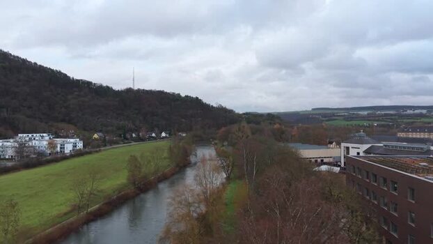 Aerial view of the Sure river in Echternach Luxembourg.