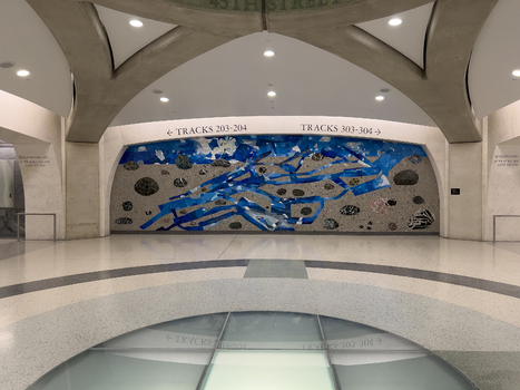 New York United States 14 May 2026 View of Grand Central Madison terminal featuring a large blue mosaic mural and vaulted ceilings with track signage. New York United States 14 May 2026 View of Grand Central Madison terminal featuring a large blue mosaic mural and vaulted ceilings with track signage.