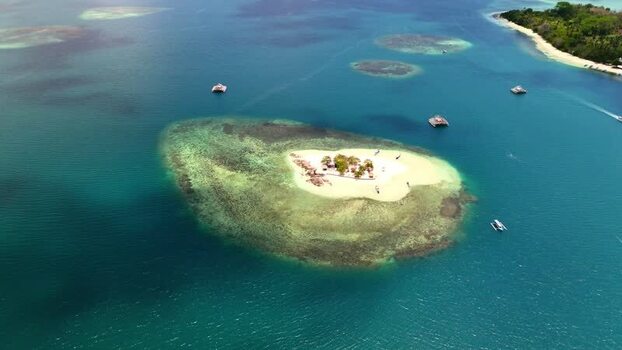 Aerial view of Gili Bedis island and coral reefs Indonesia. Aerial view of Gili Bedis island and coral reefs Indonesia.