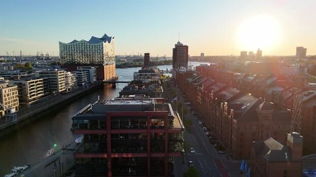 Aerial view of Elbphilharmonie and Speicherstadt in Hamburg Germany. Aerial view of Elbphilharmonie and Speicherstadt in Hamburg Germany.