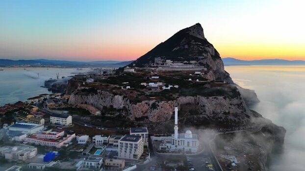 Aerial view of Europa Point and the Rock of Gibraltar Gibraltar.