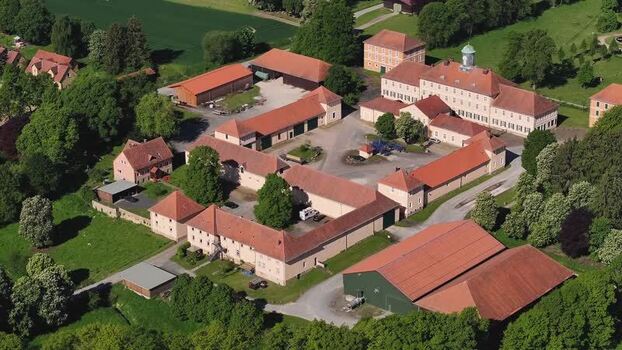 Aerial view of the historic Beberbeck estate and farm buildings Germany. Aerial view of the historic Beberbeck estate and farm buildings Germany.