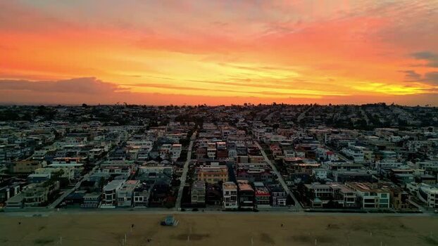 Aerial view of Los Angeles residential area at sunset United States.