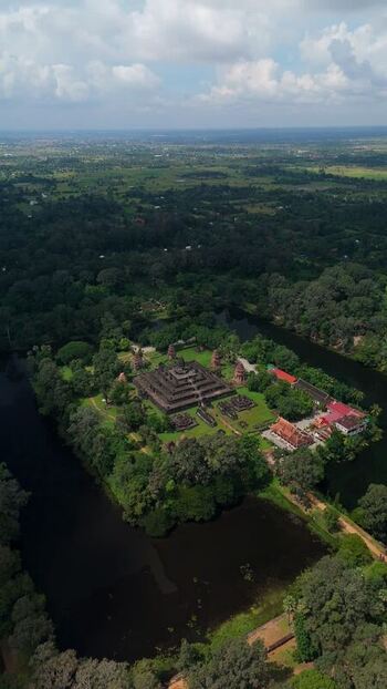 Aerial view of Bakong temple complex Cambodia. Aerial view of Bakong temple complex Cambodia.