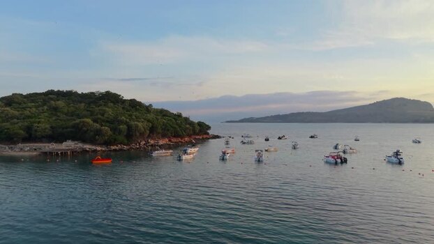 Aerial view of boats in Ksamil Albania.
